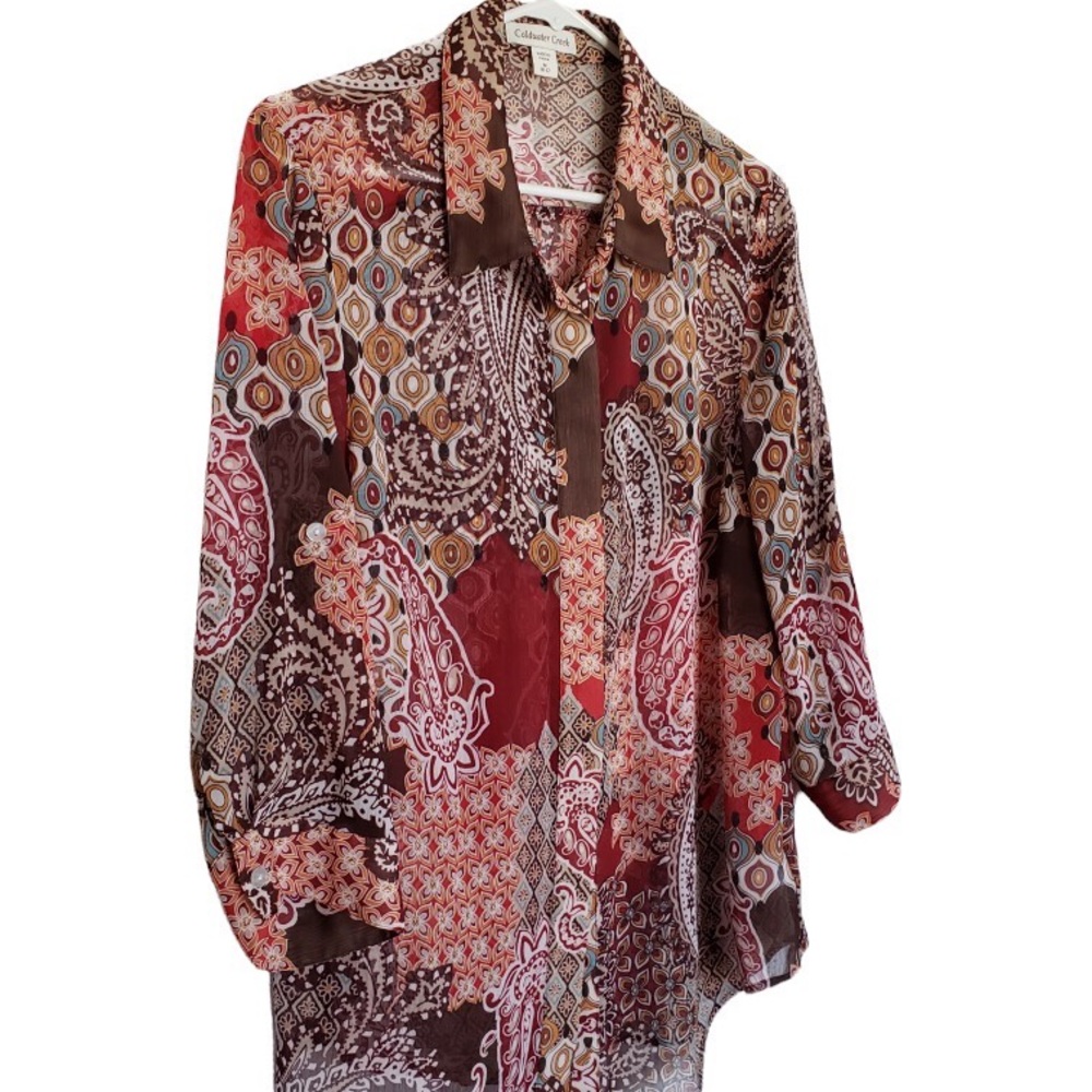 Coldwater Creek Semi-Sheer Button Up 3/4 Sleeve Blouse Size Medium/10-12